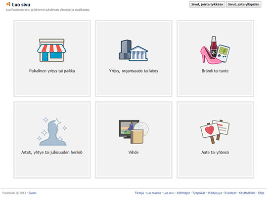 Facebook sivun tekeminen.